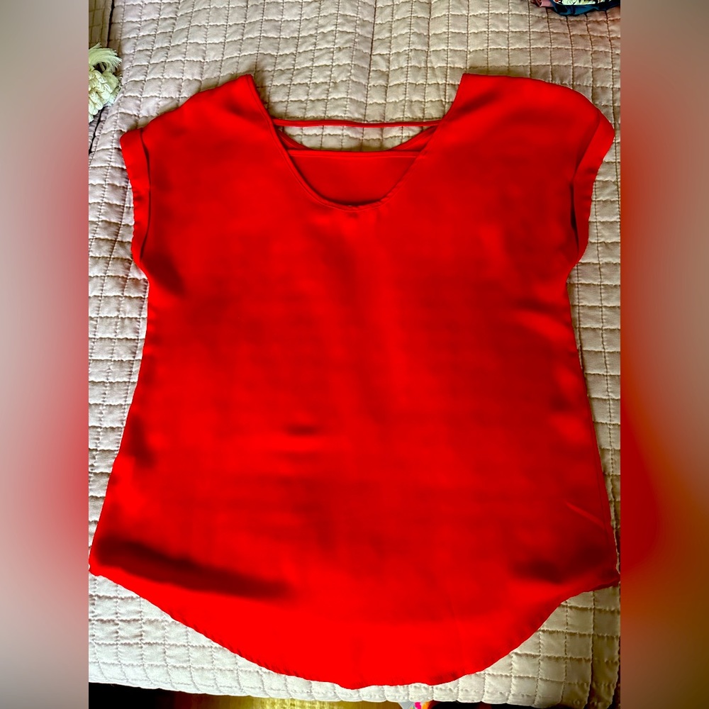 Pink Rose, Medium, 100% Polyester, Red Blouse